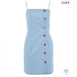 Preloved Topshop Chambray blue button up spaghetti strap mini dress Sz. Petite 0